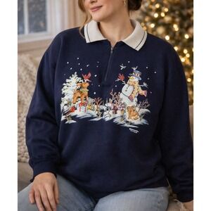 VTG Morning Sun Women Christmas Snowman Sweatshirt Sz L Reindeer Grandmacore USA